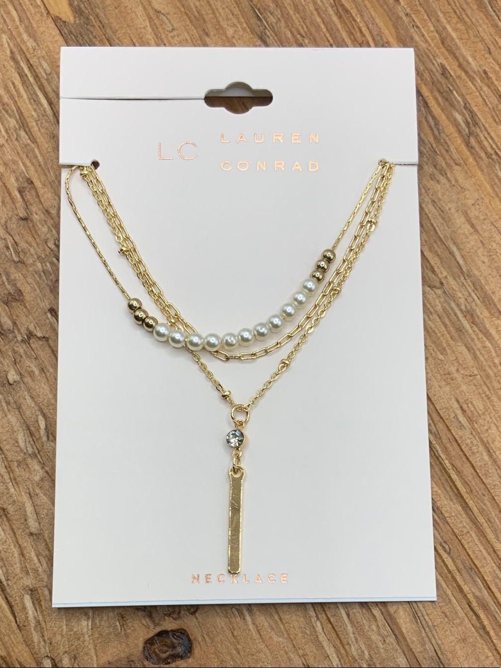 LC Lauren Conrad Gold Multi-Layer Pearl and Bar Necklace